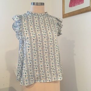 Zara Floral Print Top with Frills and Bow, XS